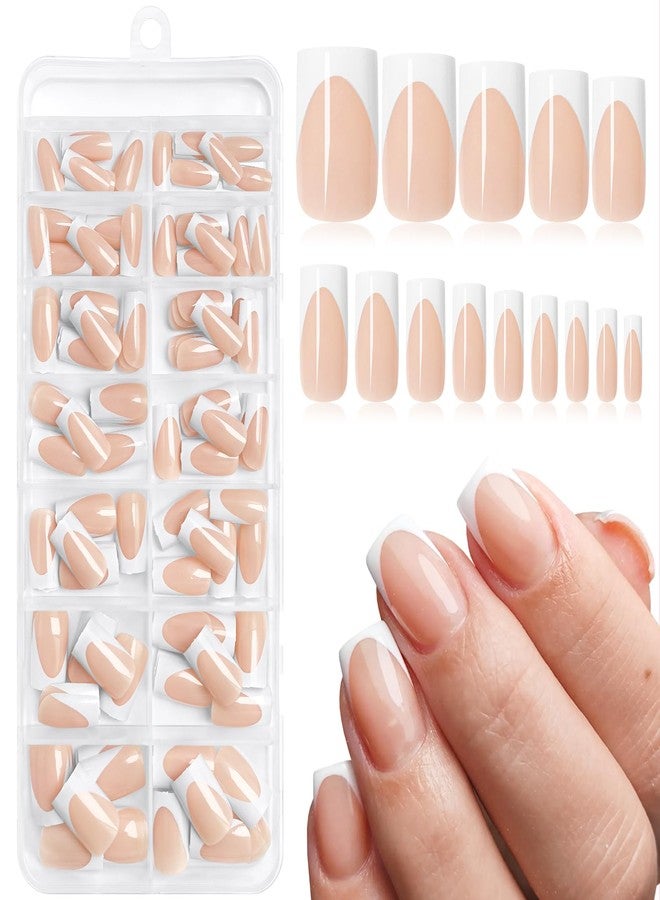 Lifextol 140PC White French Tip Press on Nails Short Fake Nails Press ons with 5*Adhesive Tabs, Pink Square Acrylic Nail Press on Nail French Tip Nails False Artificial Fingernails Stick on Nails-F - Image 1